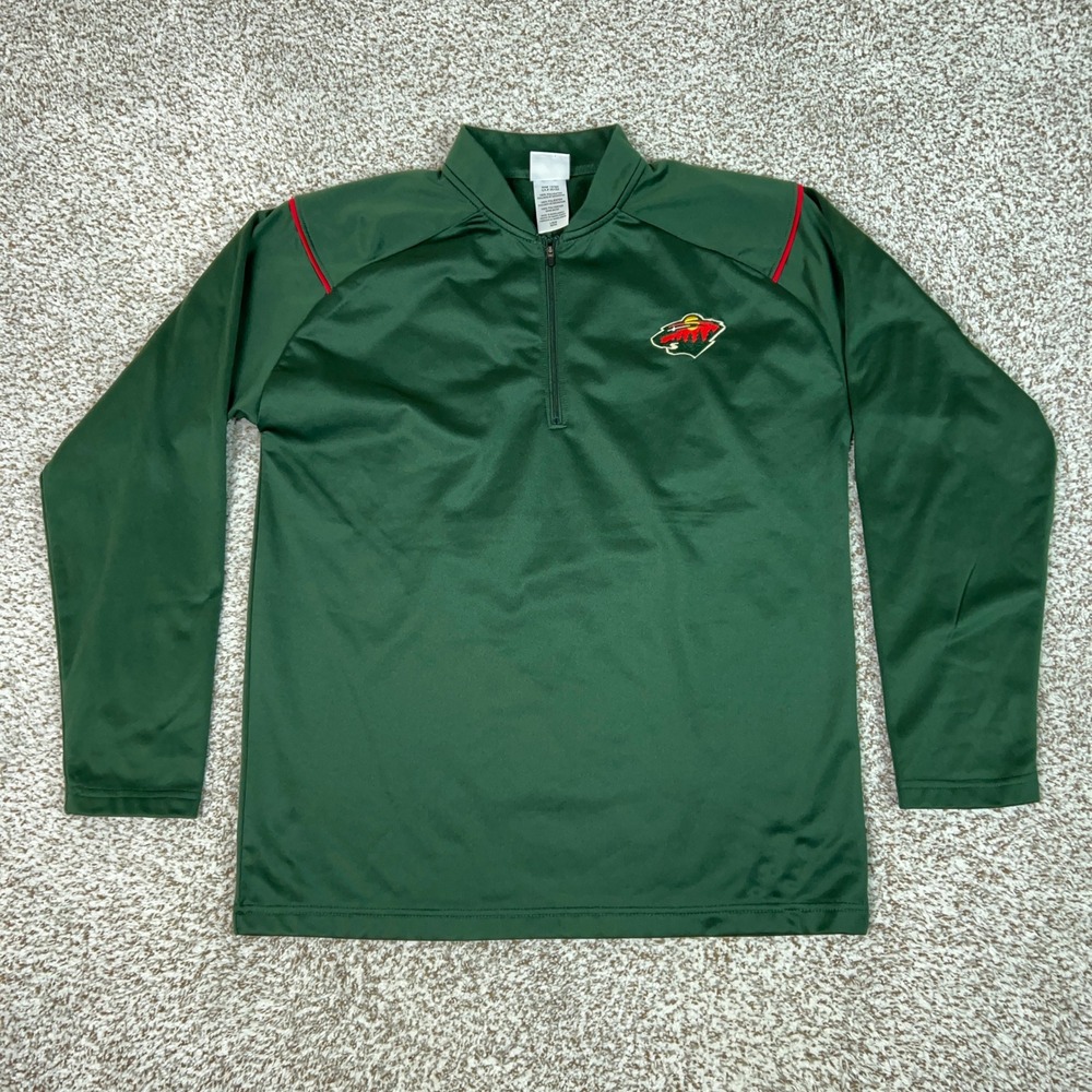 Minnesota Wild Pullover Mens Large Green Casual 1/4 Zip Hockey Logo NHL Sweater
